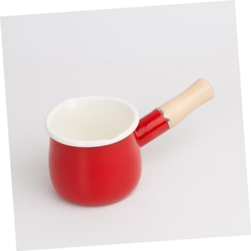 PartyKindom Enamel Milk Pan Small 10cm Mini Saucepan with Wooden Handle Nonstick Kitchen Cooking Pot for Boiling Milk Butter Coffee Warmer Suitable for Baby Food and Everyday Use Random Color - Image 4
