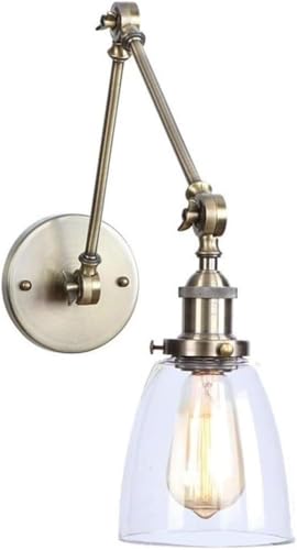 Aplique de Pared Industrial con Brazo oscilante, lámpara de Pared de Metal Cepillado con Pantalla de Vidrio Vintage, Accesorio cableado para Dormitorio, mesita de Noche, Sala de Estar, Lectura