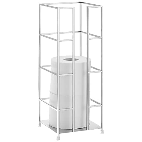 mDesign Toilettenpapierständer aus Metall, freistehend, 3 Jumbo-Taschentuchrollen, Aufbewahrungsbehälter für Badezimmer unter Waschbecken, Regal, neben Schminktisch, Ecke, Citi-Kollektion - Chrom Cover