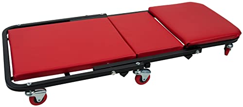 KS TOOLS 500.8011 - Chariot de Visite Mécanicien Convertible en Siège d'Atelier - Planche de Travail et Siège Atelier Mécanique 2 en 1 - Transformable en Tabouret - Couleur Rouge - 1020x460mm