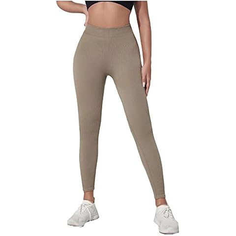 Womens Seamless Solid Rib-Knit Active Bottoms Sports Stretchy Legging Size 14 Mocha Cover