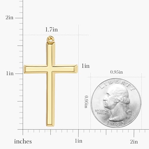 14k Gold Cross Necklace for Men Large Gold Cross Pendant Figaro Chain for Mens 14K Chain 5mm Masculine Appeal 20, 22, 24 INCH2