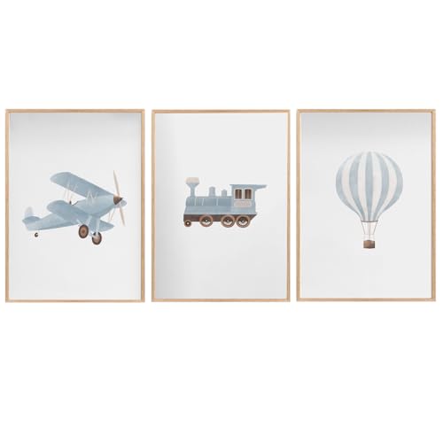 Blue Hot Air Balloon Plane Train Prints Wall Art Decor Vintage Travel Boy Nursery Wall Art Watercolor Toddler Art Blue Hot Air Balloon Plane Train Prints Bedroom Home Decor Nursery No Frame 12x16inch by BIGAOYS - Used condition - US$16.41