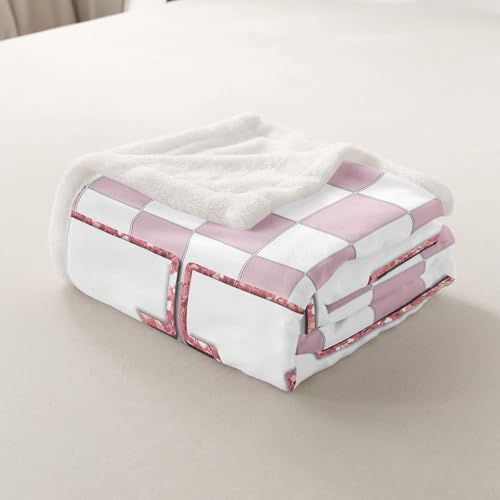 Image of Erosebridal Pink Initial H Fleece Blanket Throw 50 inchx60 inch Kawaii Plaid Checkered Sherpa Blanket Cute Personalized Monogram Fuzzy Plush Throw for Kids Girls,Fashion Grids Gingham Decor for Bed Couch