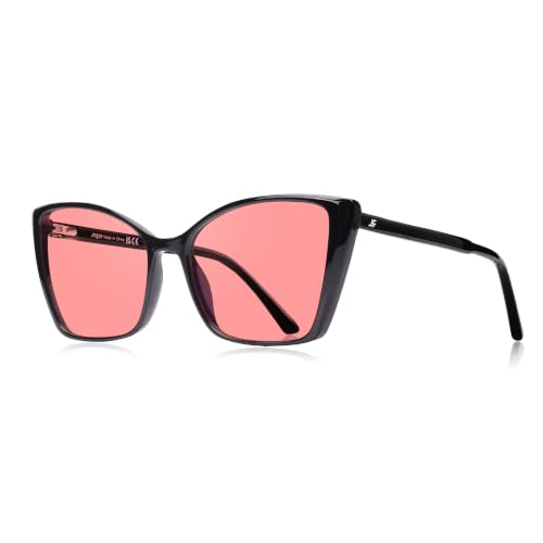 Image of Women's Fluorescent-41 Rose Cat Eye Tinted Blue Light Blocking Glasses for Migraine, Light Sensitivity, Photophobia & LED Gaming Computer Screen Glare