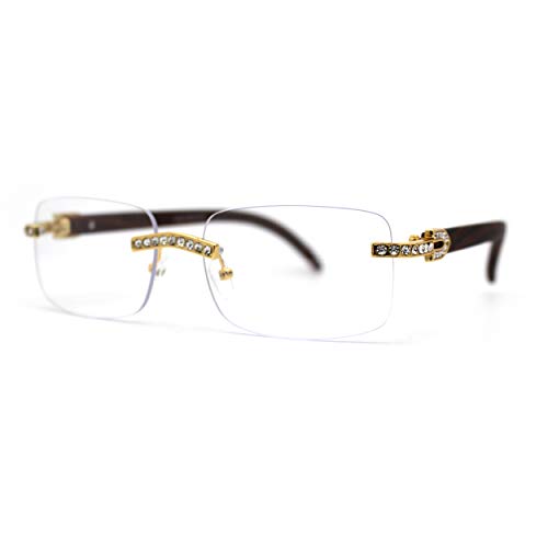 SA106 OG Rhinestone Stud Rimless Rectangle 90s Hip Hop Rapper Eyeglasses2