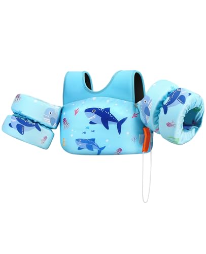 HeySplash Swim Vest for Kids, Toddler Pool Floaties Fit 31-66 Lbs, Children Swimming Vest with Adjustable Strap, Swim Jacket Water Wing Arm Float, Puddle Beach Boat Jumper Boy Girl Age 2-7,Blue Shark
