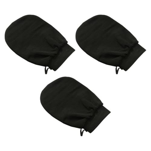 DECOMELODY Guantes Exfoliantes de Baño Negros 3 Piezas Toalla de Ducha Capa Textura Rugosa Masaje Doble Cara para Exfoliación Corporal Manos y Pecho Ajustables y Transpirables para