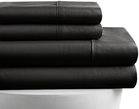 Juego de sábanas de 4 piezas de 800 hilos, 100% algodón egipcio, color negro, tamaño Queen corto, sábanas y fundas de almohada de algodón de fibra
