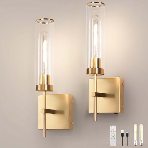 Loiogohot Wall Sconces,Gold Battery Operated Wall Sconce 10400mAh Fast Chargin Endurance 150 Hours Infinitely Dimmable with Remote Control Wireless Wall Lights for Bedroom Living Room Hallway