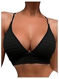 SOLY HUX Women's Criss Cross Lace Up Back Bikini Top Swimsuit Bathing Suit Tops Plain Black Medium