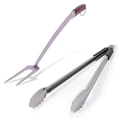 Grille Perfect Super Long 24-inch Fork and Tongs for Grilling, Barbecue and Griddle | Long Handle, Heavy Duty, Extra Strong, Stainless Steel Utensils for Outdoor Kitchen, Fireplace and Fire Pit Cover