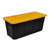 57 Gallon Tough Storage Tote with Snap-On Lid, Black with Yellow Lid, Stackable