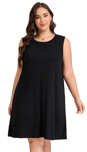 Image of elescat Plus Size Summer Dresses for Women Sleeveless Pockets Beach Tshirt Tank Sundress 2026
