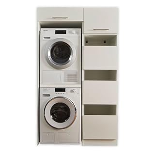 Stella Trading LAUNDREEZY Armoire de Superposition pour Lave-Linge et Sèche-Linge - Blanc - Pratique et Rehaussée - 117,5 x 200 x 67,5 cm (L/H/P)