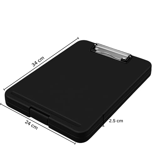 Image of SPS Exampad A4 Plastic Clipboard with Built-in Storage and Pen Holder - Ideal for School, Office, Travel - Perfect for Students and Professionals, School and Office - Black