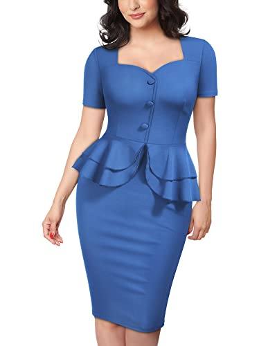 Image of AISIZE Women's 1940s Vintage Square Peplum Bodycon Cocktail Dress