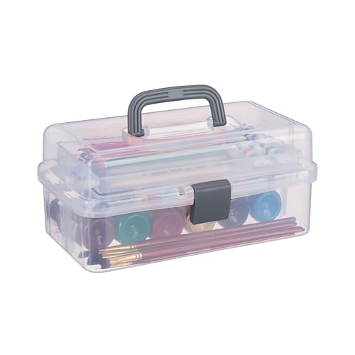 Image of Relaxdays Storage Box 9 Compartments Sorting Box Craft Material Sewing Kit H x W x D: 14.5 x 33 x 19 cm Transparent /Grey