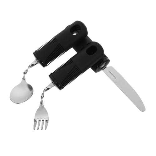 OFFIGAM 3個 防抖設計 高齢者用適応型ステンレス製スプーン フォーク ナイフ 滑り止め 食事補助 耐久性 軽量 安定性向上 介護 支援用