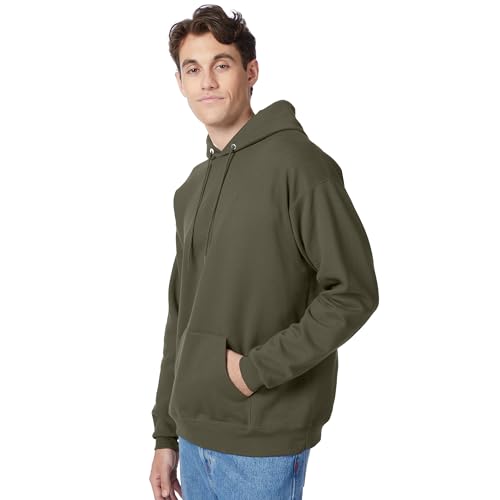 Image of Hanes Men's, EcoSmart, Cotton-Blend Hooded Sweatshirt, Plush Fleece Pullover Hoodie
