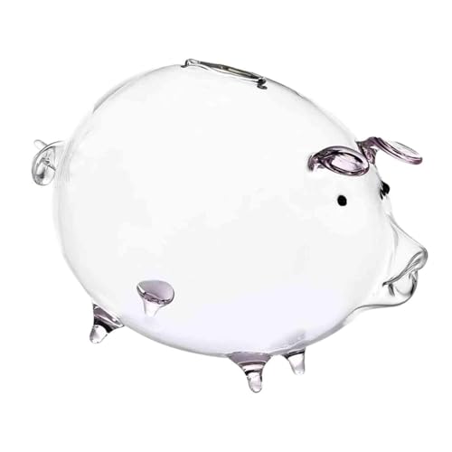 Bothyi Piggy Bank Clear Glass Pig Bank 7x4.7inch Valentine's Day Ornament Cute Money Saving Jar for Children Birthday Gift Stylish, Purple