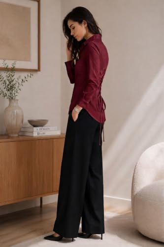 OOMPH! Women’s Cotton Solid Corset Style Shirt Red Maroon - Image 6