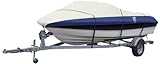 Classic Accessories Lunex RS-2 Heavy Duty Boat Cover with Support Pole - Trailerable Boat Cover with All-Weather Ripstop Fabric Panels (Navy/Linen)