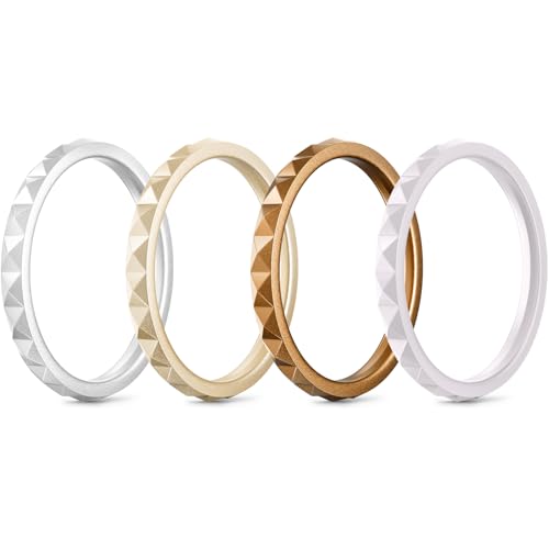 Egnaro Silicone Wedding bands women:2.5mm Wide - 2mm Thick Gold and Silver Rubber Rings with Half Size,4-8 Variety Multipack