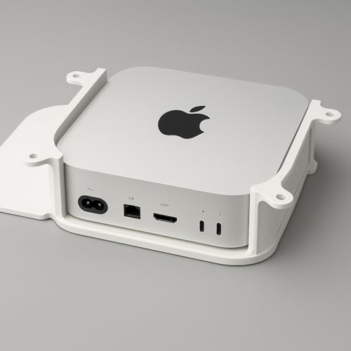 Image of Under Desk Mount Holder for Mac mini M4 /M4Pro, Computer Protection Case with Mounting Straps, White (Extension Bracket) Improved Cooling & Quick Access to Power Button with Screws