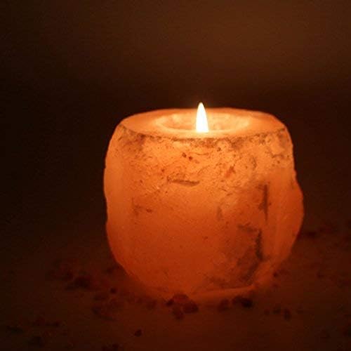 HIJINA Himalayan Natural Crystal Salt Rock Tea Light Candle Holder (Small Size 3.5x3.5 2 pounds)