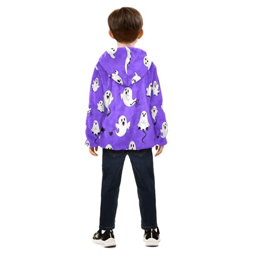 Cute Ghosts on Purple Toddler Fleece Jacket Girl Boys Hooded Fleece Jacket Coat Warm Outwear Zip-up 3-10T4