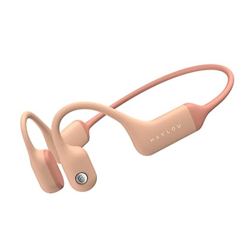 Auscultadores de condução óssea HAYLOU PurFree Fones de ouvido Bluetooth 5.2 esportivos de ouvido aberto - Fones de ouvido sem fio à prova d'água IP67 para exercícios e corrida - Chamada de redução de ruído de microfone duplo CVC (rosa nude)