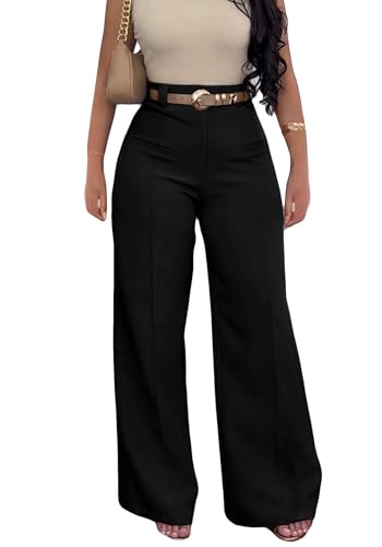 LAJIOJIO Wide Leg Dress Pants for Women Dressy Business Casual High Waisted Straight Leg Work Office Trousers Slacks