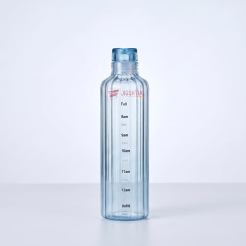 Image of Borosilicate Water Bottles, H2O Fridge Water Bottle with Cap, Leak proof & Airtight Lid, Water Bottle for Office, School, College - 500ml Bottles with Time Marker (Striped Blue)