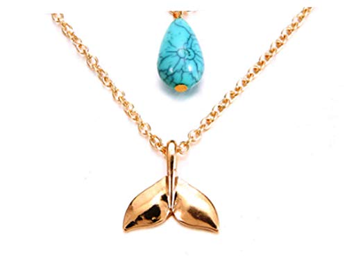 Preisvergleich Produktbild Meerjungfrauen-Charm-Halskette, Goldfarbener Delfinschwanz, Doppeltröpfchen, Damen