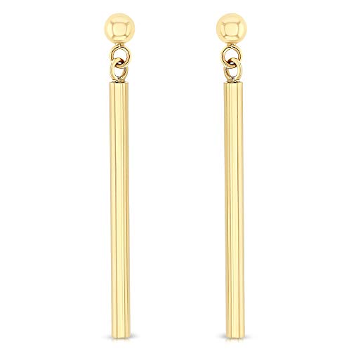 Ioka - 14K Yellow Gold Dainty Round Line Bar Drop Hanging Push Back Earrings #TOP2