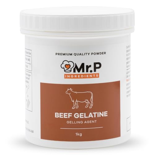 Mr.P Ingredients Beef Gelatine 1 Kg 250 Bloom Powder Unflavoured Stabiliser Gelling Aerating Agent Instant Halal Gluten Free Non-GMO (Recyclable Pot)