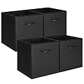 StorageWorks Black Storage Cubes, 13-inch Leather Bins with Handle, Cube Organizer Baskets for Shelves and Closet, Collapsible Storage Bins, 4-Pack