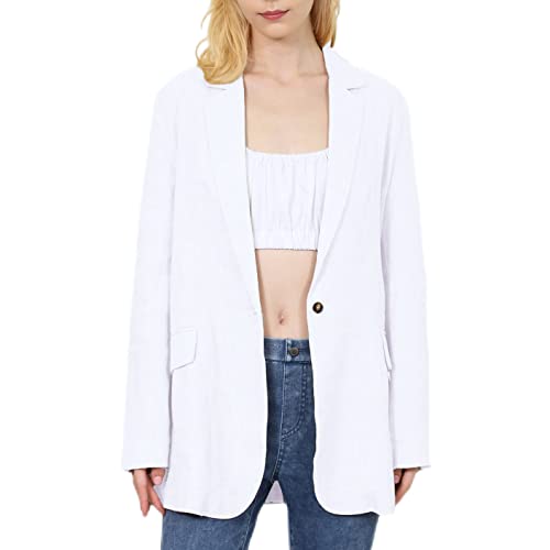 Amazhiyu Womens Pure Linen Long Sleeve Casual Office Blazer Jackets for Autumn