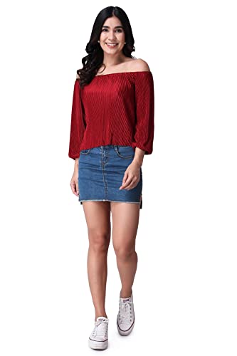 Image of POPWINGS Casual Wrinkle Off Shoulder Crop Top for Women - Designer Stylish Western Full Sleeves