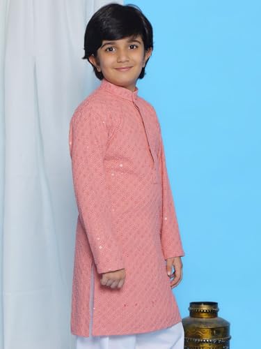 Image of AJ DEZINES Chikankari Kurta For Boys- Ethnic Wear | Embroidery Chikankari Sequined | Traditional & Festive Outfit | Cotton Stylish Boys Kurta | Perfect For Wedding & Family Function