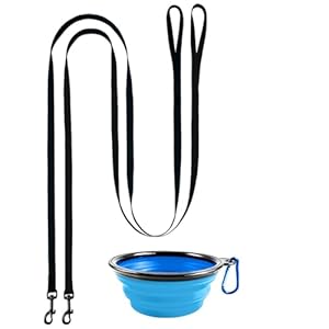 2 Pack Puppy Dog Leash Cat Leash, Strong and Durable Leash with Easy to Use Collar Hook – Dog Leashes for Cat with Collapsible Pet Bowl Great for Small and Medium Dog (Set 4-Black+Black)