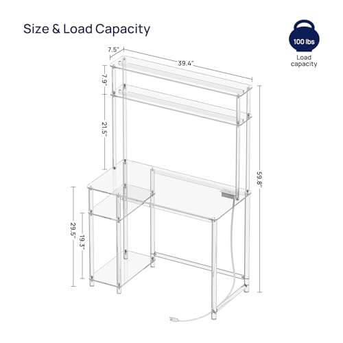 Hmyhum 01005 Acrylic Desk With Charging Station & Hutch thumb #2