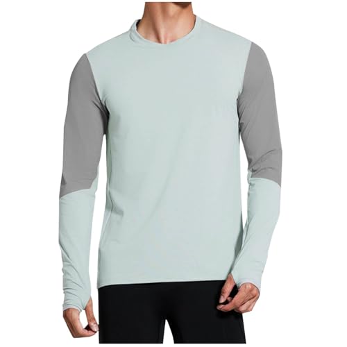 UPF 50+ Mens Swim Shirts, Long Sleeve Sun Protection Fishing Rash Guard, Quick Dry UV Hiking T Shirt with Thumbhole