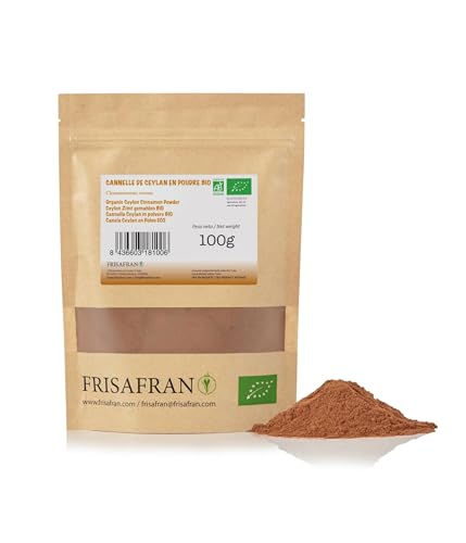 FRISAFRAN | Canela de Ceilán en polvo ECO | Canela Ceylan en polvo | Canela molida | Digestivo | especia natural | Combate la fatiga | ceylan | Canela en polvo | sin aditivos | Origen Sri Lanka | 100g