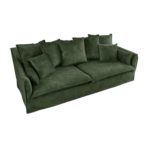 Riess Ambiente Großes 3er Sofa Heaven 200cm dunkelgrün Samt waschbarer Bezug Hussensofa Couch, Ecksofa, Eckcouch, Samtsofa