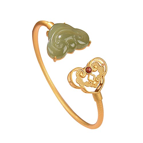 Bracelet jade Hetian s925 jonc ouvert rétro bijoux dames - 3