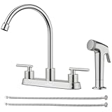 APPASO Kitchen Faucet with Side Sprayer, 2-Handle High Arch SUS304 Stainless Steel Brushed Nickel Kitchen Faucet with Pull-Out Side Spray for RV Laundry Utility Bar, 8-in 4-Hole Installation