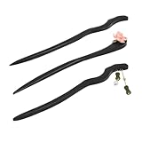ELAYARD Horquillas Pelo Estilo Chino de Madera Natural 3 Piezas, Accesorios para Hacer Moños Diseño Doble Bambú y Flores de Gardenia, Horquillas Asiáticas para Cabello Largo y Recogidos