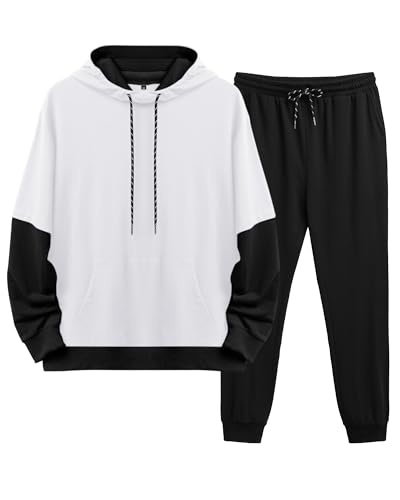 Survêtement Classique Pour Homme 2 Pièces Patchwork Sweat à Capuche Ensemble Survêtement Ensemble Haut D'entraînement Et Bas De Jogging Couleur Contrastée Pull à Capuche Pantalon De Survêtement Avec